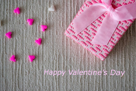 Valentineâs day background with pink box and heartsの写真素材
