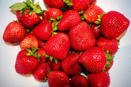 Fresh strawberries frame backgroundの写真素材