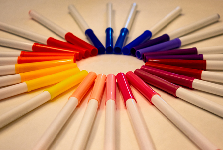 Multicolor markers in circular shapeの写真素材