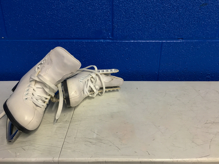 Figure skates on white bench with copy space FG2の写真素材