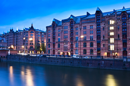 Hamburg warehouse district in the eveningのeditorial素材