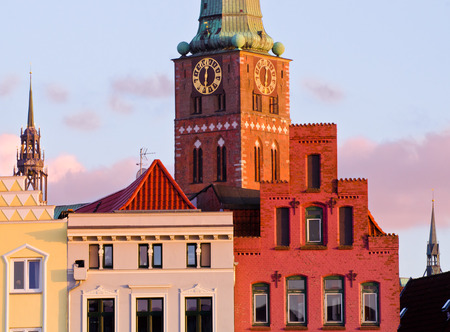 luebeck with old facades and detail from St. Jakobi churchの写真素材