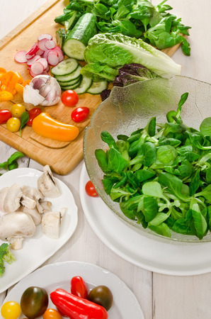 prepare a mixed saladの写真素材