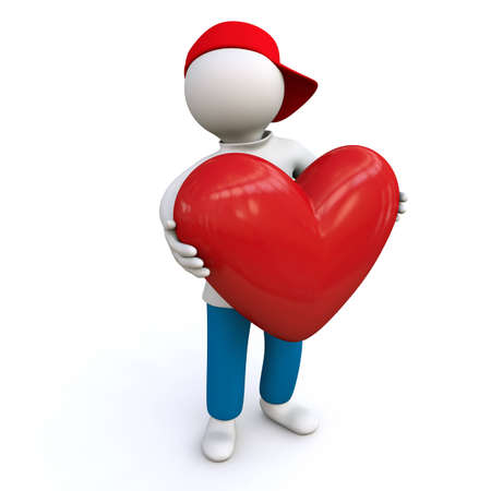 3D Illustration, man holding red heartの写真素材