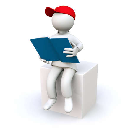 3D Illustration, man reading a bookの写真素材
