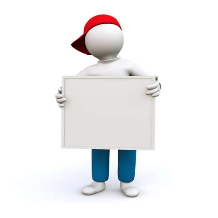 3D Illustration, man holding boardの写真素材