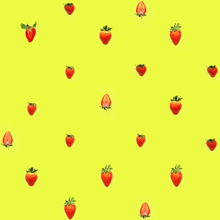 A pattern of small strawberries on yellow background