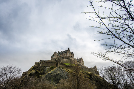A view to a massive rock toped with Edinburgh Castle.の写真素材