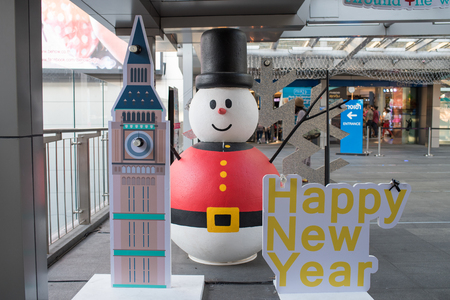 Bangkok, Thailand - December 26, 2015 : Terminal 21 department store snow man decorating for christmas and new year celebration 2016 on december 26, 2015 in Bangkok, Thailand.のeditorial素材