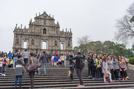 MACAU - March 14, 2016: Ruins of Saint Paul's Cathedral - the famous landmarks of Macau.のeditorial素材