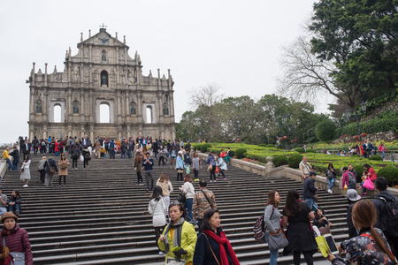 MACAU - March 14, 2016: Ruins of Saint Paul's Cathedral - the famous landmarks of Macau.のeditorial素材