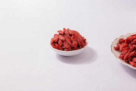 Red goji berries on the tableの写真素材