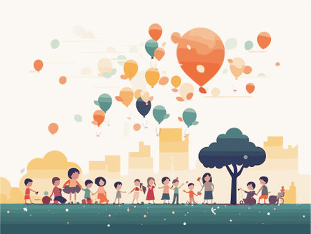 Children are playing happily on Children's Dayのイラスト素材