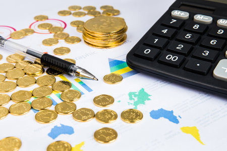 Gold Coins in the Economic and Financial Worldの写真素材