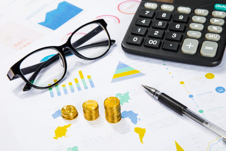 Gold Coins in the Economic and Financial Worldの写真素材