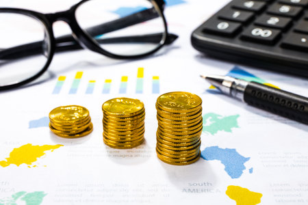 Gold Coins in the Economic and Financial Worldの写真素材