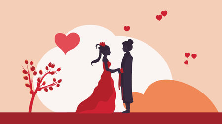 Flat color illustration for Qixi Valentine's Dayのイラスト素材