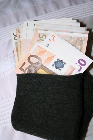 Euros in a sockの写真素材