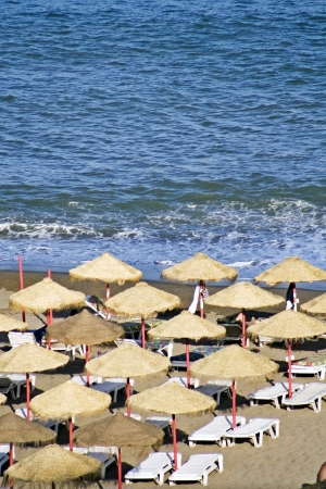 Beach umbrellas at the Costa del Sol Spainの写真素材
