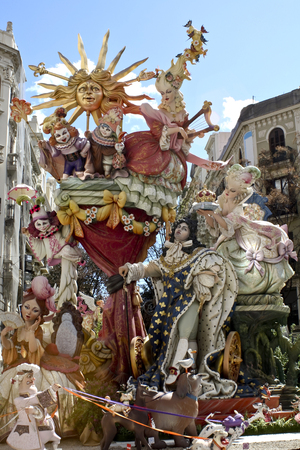 Las Fallas, papermache models displayed during traditional celebration in praise of St Joseph. March 15, 2018 in Valencia, Spainのeditorial素材