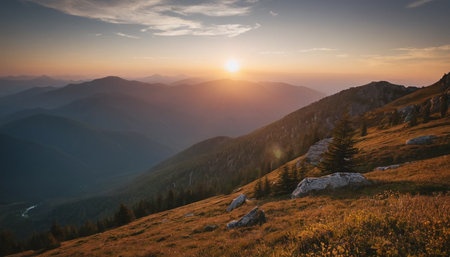 Sunset in the Carpathian mountains. Ukraine, Europe.の素材