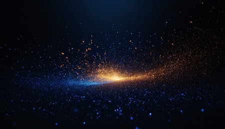 glowing particles and sparkles on black background. 3d renderingの素材