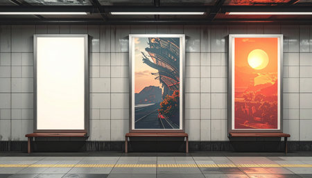 Blank billboard in the subway station. 3d render illustration.の素材