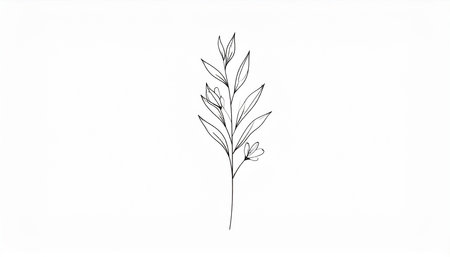 Hand drawn twig with leaves isolated on white background. Botanical illustration.の素材