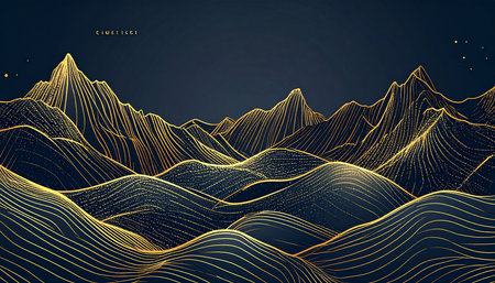 Abstract 3D wireframe landscape. Vector illustration. Futuristic technology style.の素材