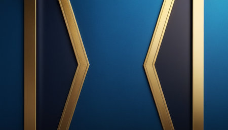 Blue metallic background with golden element. 3d illustration. Luxury designの素材