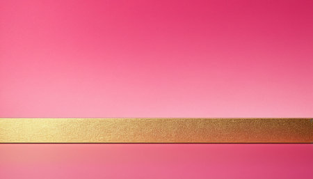 golden ribbon on pink background with copy space for text or imageの素材