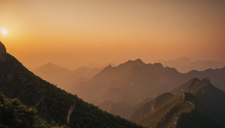 Mountain landscape at sunset, close to Huangshan, Chinaの素材