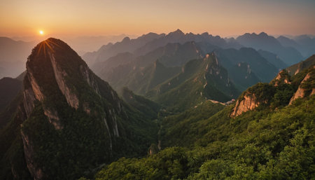 Mount Huangshan at sunset, Anhui Province, Chinaの素材