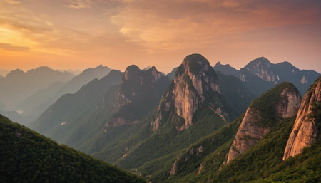 Mount Huangshan, Anhui, China at sunset.の素材