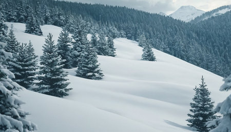 Beautiful winter landscape with snow covered fir trees in the mountains.の素材