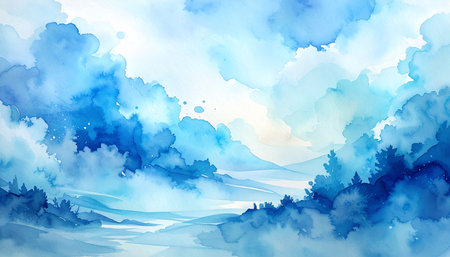Abstract watercolor landscape background. Digital art painting. Vector illustration.の素材