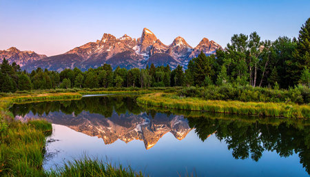 Grand Teton National Park at sunset, Wyoming, United States.の素材