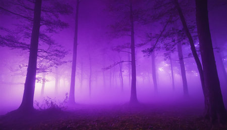 Mystical foggy forest in the morning. Halloween background.の素材