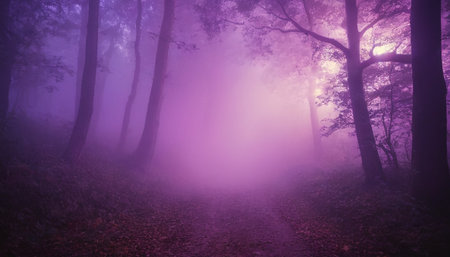 Mysterious dark forest with fog and fog. Halloween background.の素材