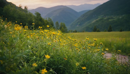 Mountains and sun in the sky. Hand drawn vector illustration.の素材