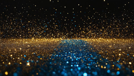 glitter vintage lights background. gold and blue. de-focusedの素材