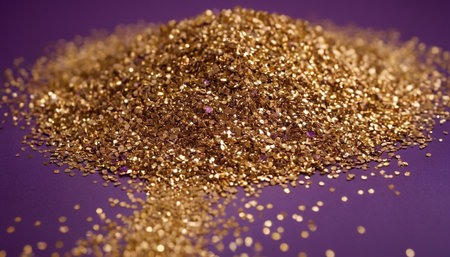 Golden glitter on a purple background. Shallow depth of field.の素材