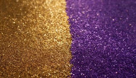 Purple and gold glitter abstract background. Copy space for text.の素材