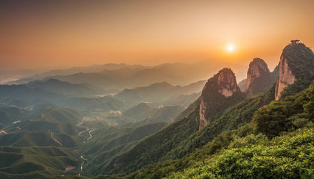Mountain landscape at sunset in summer, Zhangjiajie, Chinaの素材