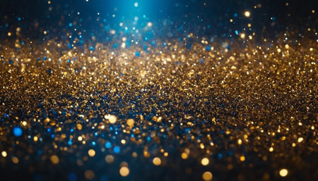 glitter vintage lights background. gold and blue. de-focusedの素材