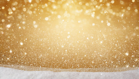 Christmas background with golden bokeh lights and snowflakes.の素材