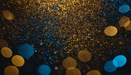 abstract glitter vintage lights background. gold and blue. de-focusedの素材