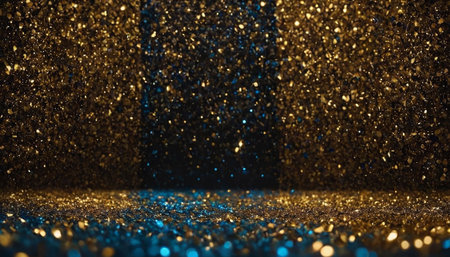 golden glitter vintage lights background. gold and blue. defocusedの素材