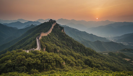 The Great Wall of China at sunset,panoramic view.の素材