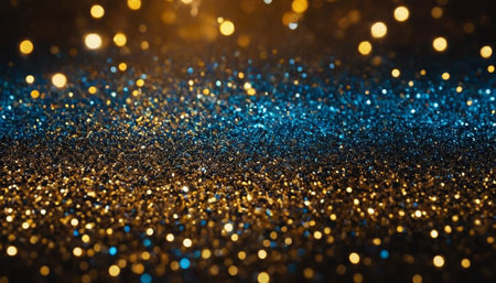 glitter vintage lights background. gold, blue and black. de focusedの素材